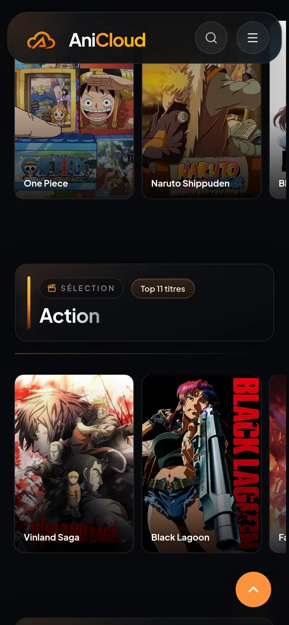 AniCloud sur mobile : rangs d’animés par genre.
