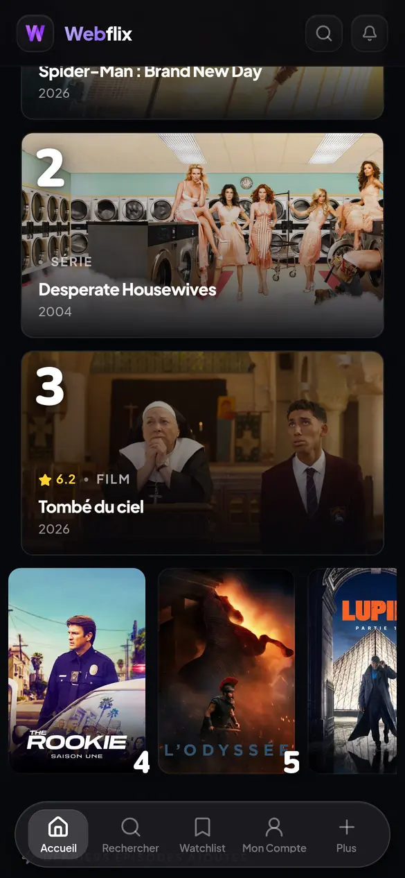 Webflix sur mobile : le top du moment, numéroté.